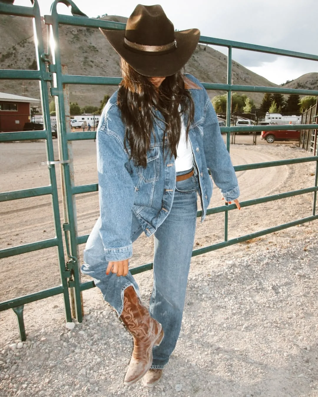 Denim on Denim Cowboy Boot Fall Outfit