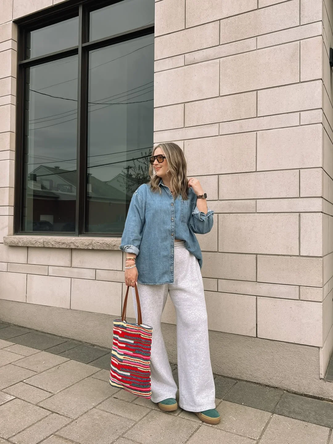 Denim Shirt With Wide Leg Sweatpants Casual Style