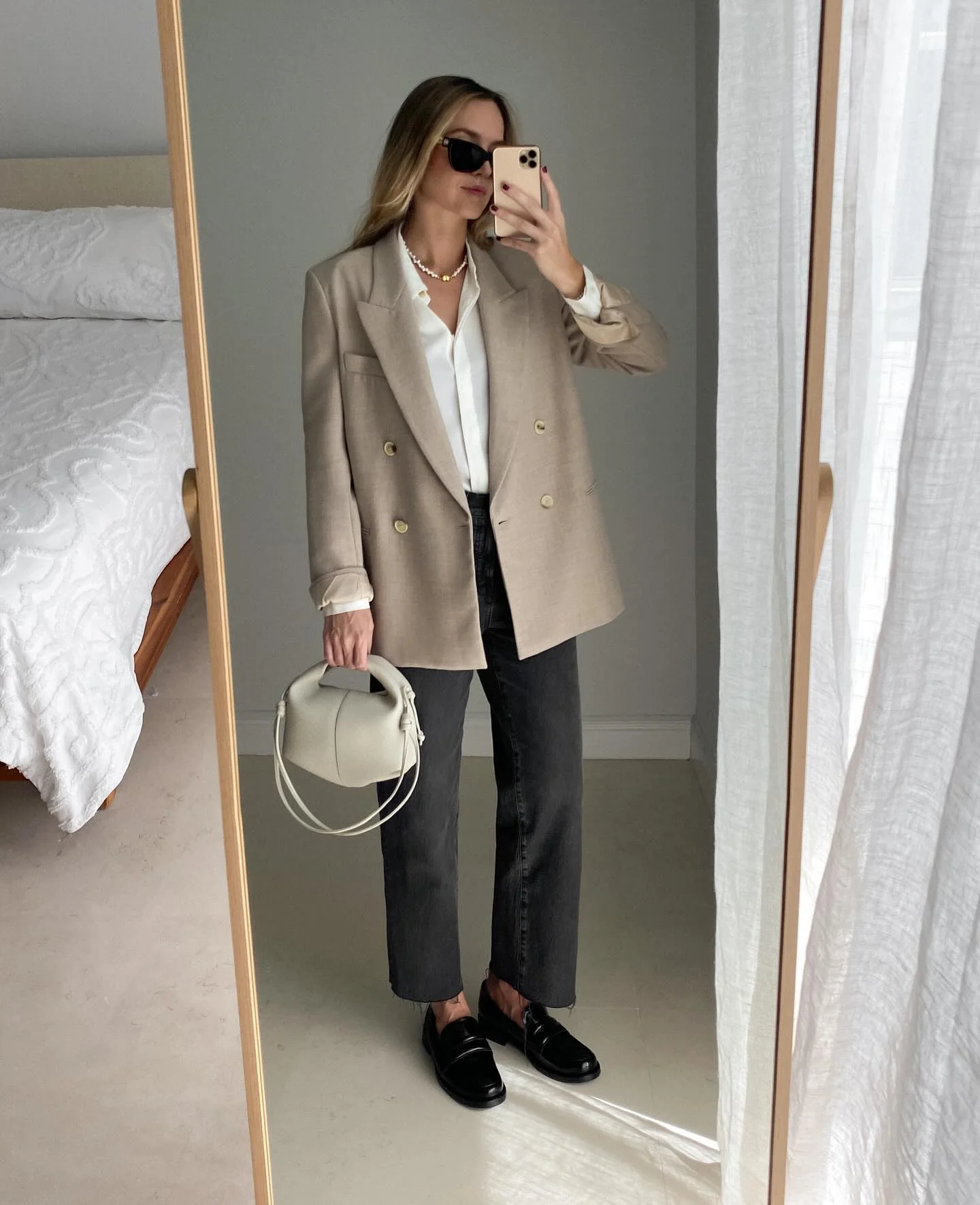 Double Breasted Blazer With Dark Wash Denim