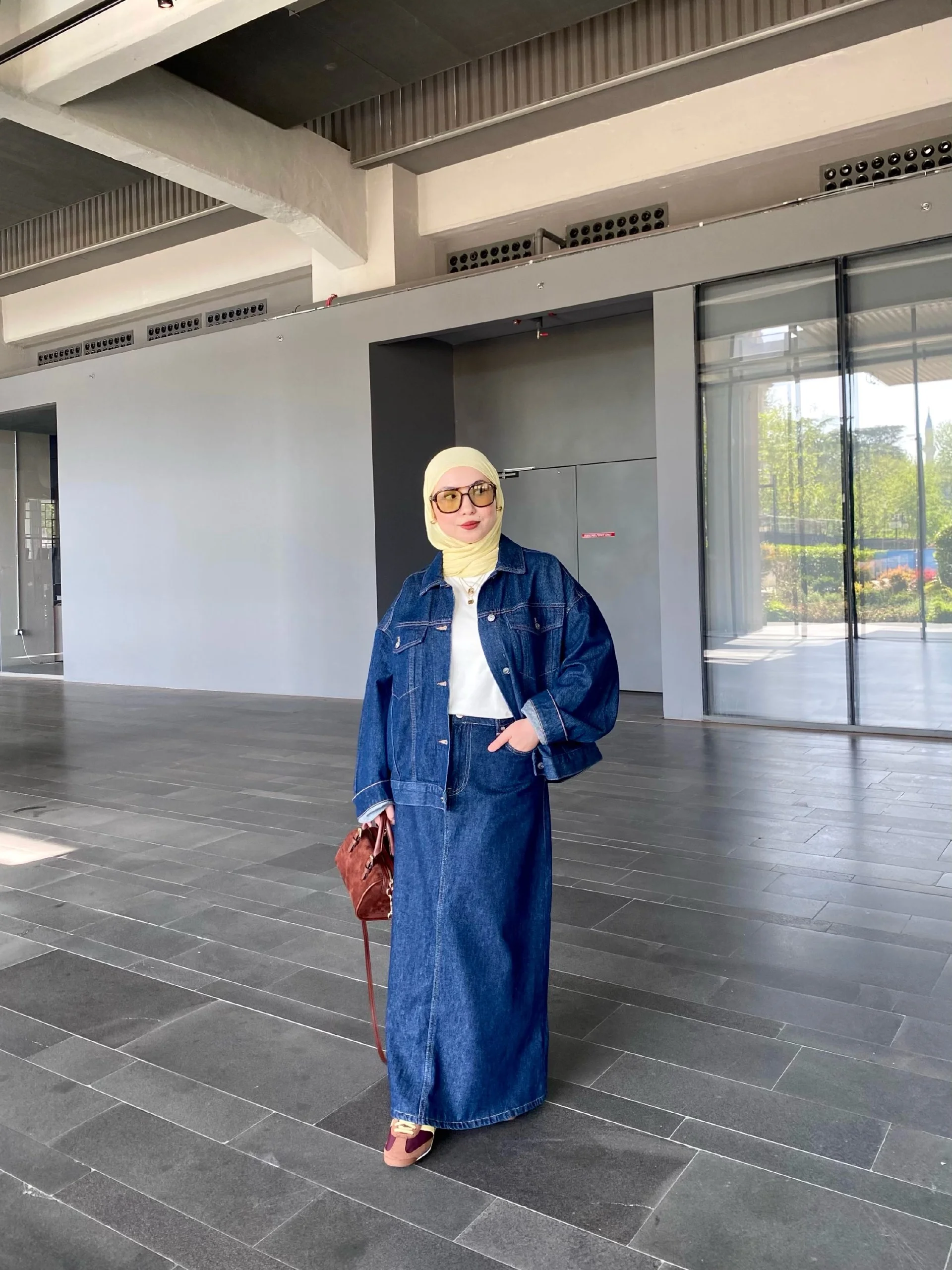 Double Denim Maxi Skirt With Oversized Jacket