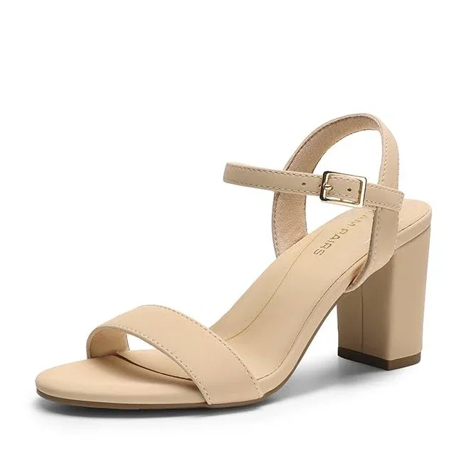 Dream Pairs Minimalist Vegan Leather Block Heel Sandals