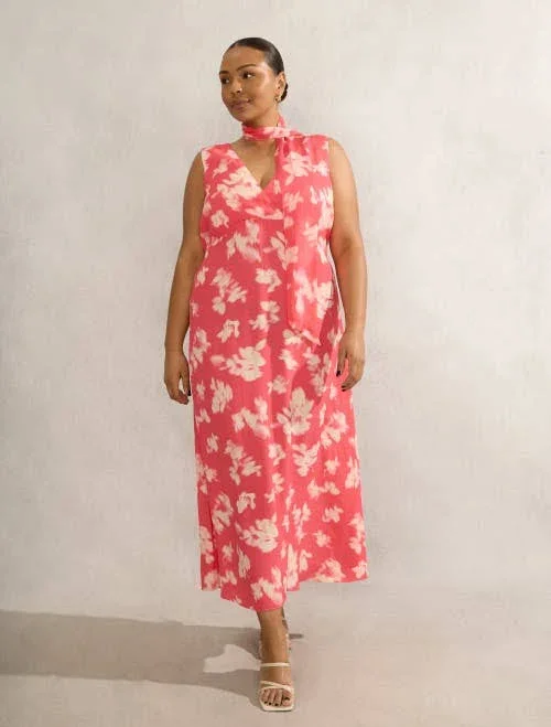 dress Live Unlimited Women's Floral Midi Dress with Neck Scarf Nordstrom $199