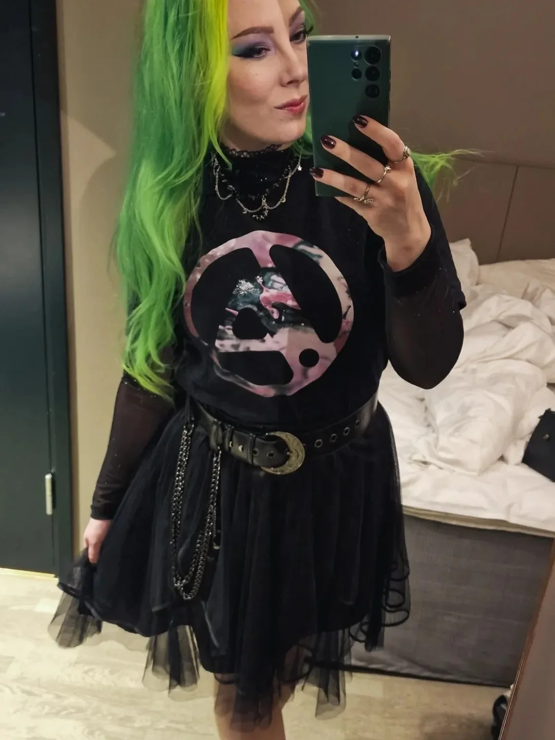 Edgy Black Tulle Skirt With Band Tee Look