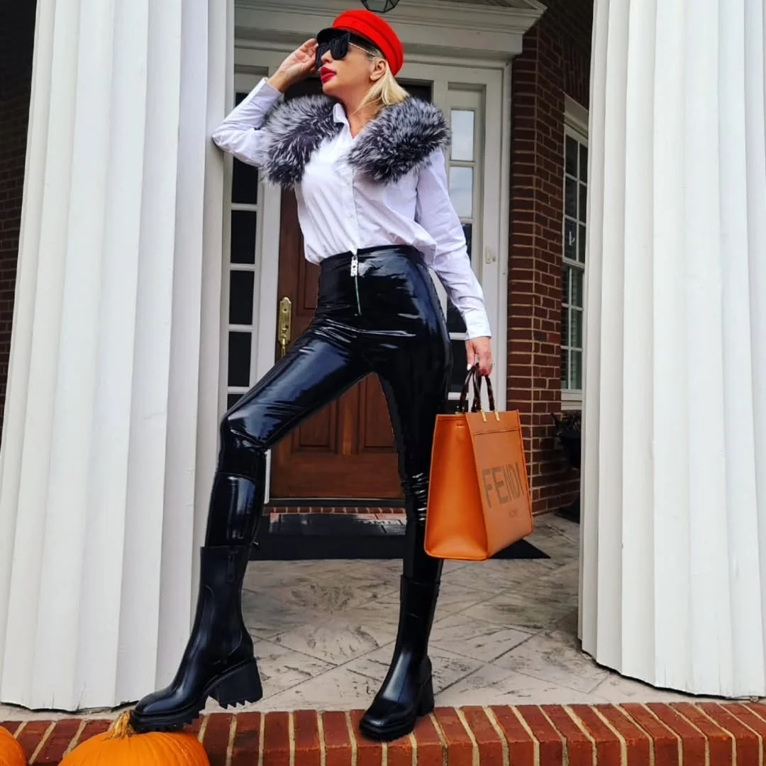 Edgy Vinyl Trousers With Tall Black Boots