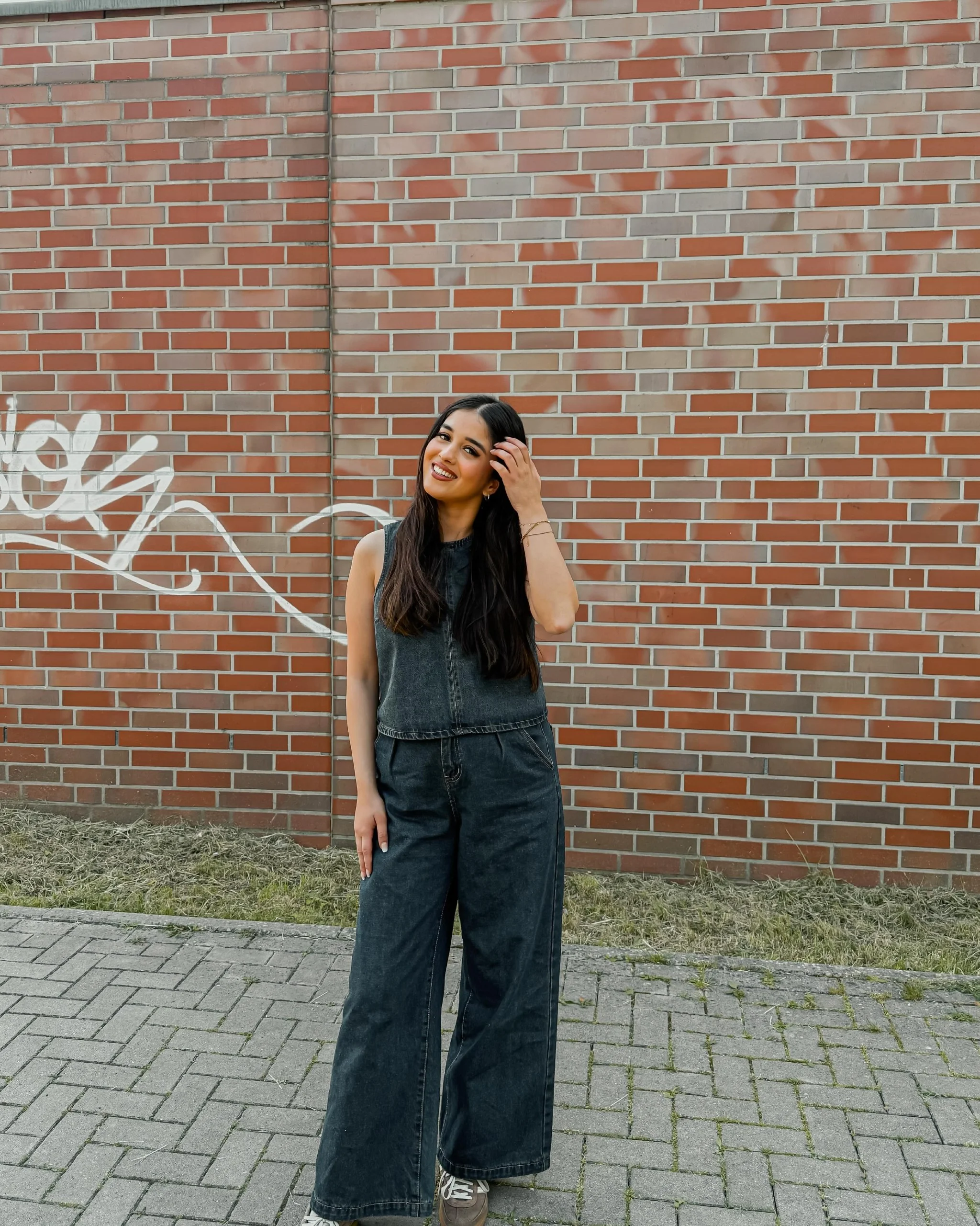 Effortless Dark Wash Denim Utility Jumpsuit Look