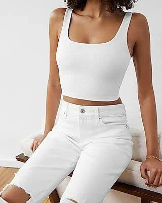 Express Women's High Compression Ribbed Square Neck Crop Top
