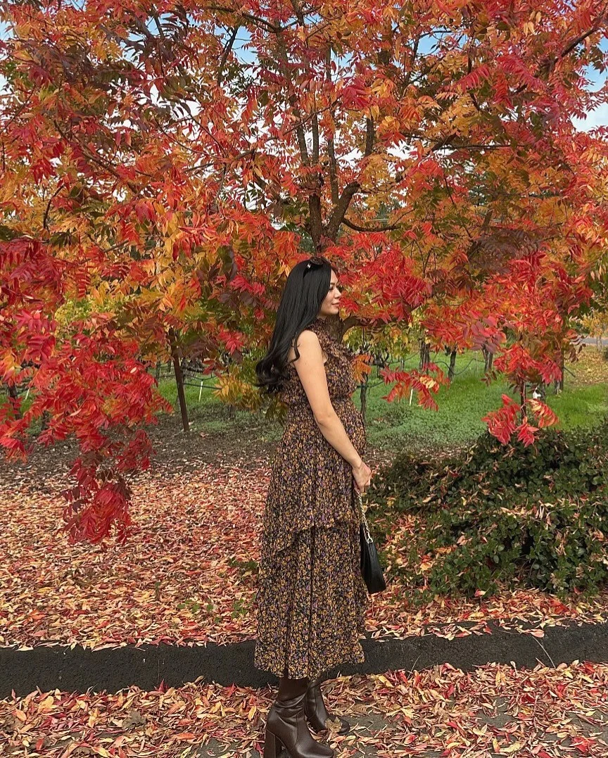 Floral Midi Dress Paired With Chunky Boots
