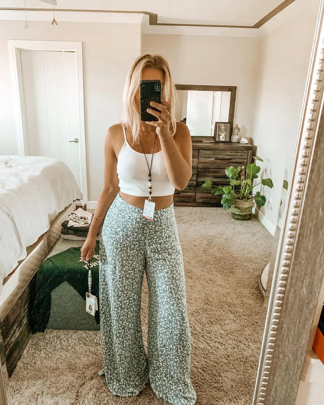 Floral Wide-Leg Pants With Cropped Tank Outfit