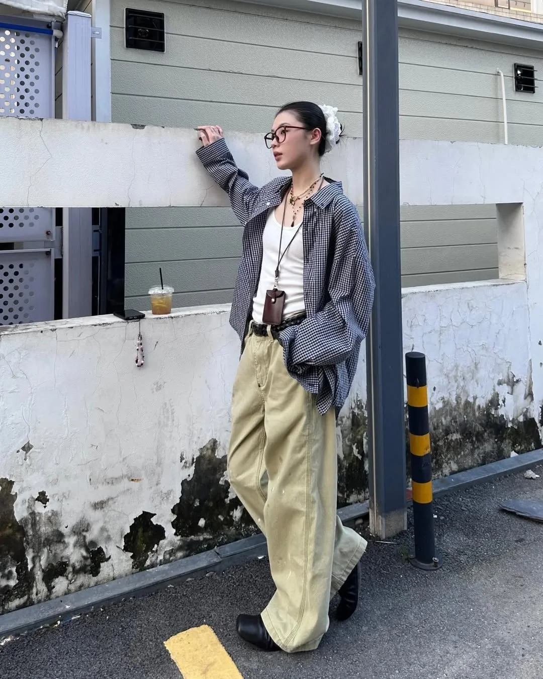 Gingham Overshirt With Wide Leg Trousers & Tank