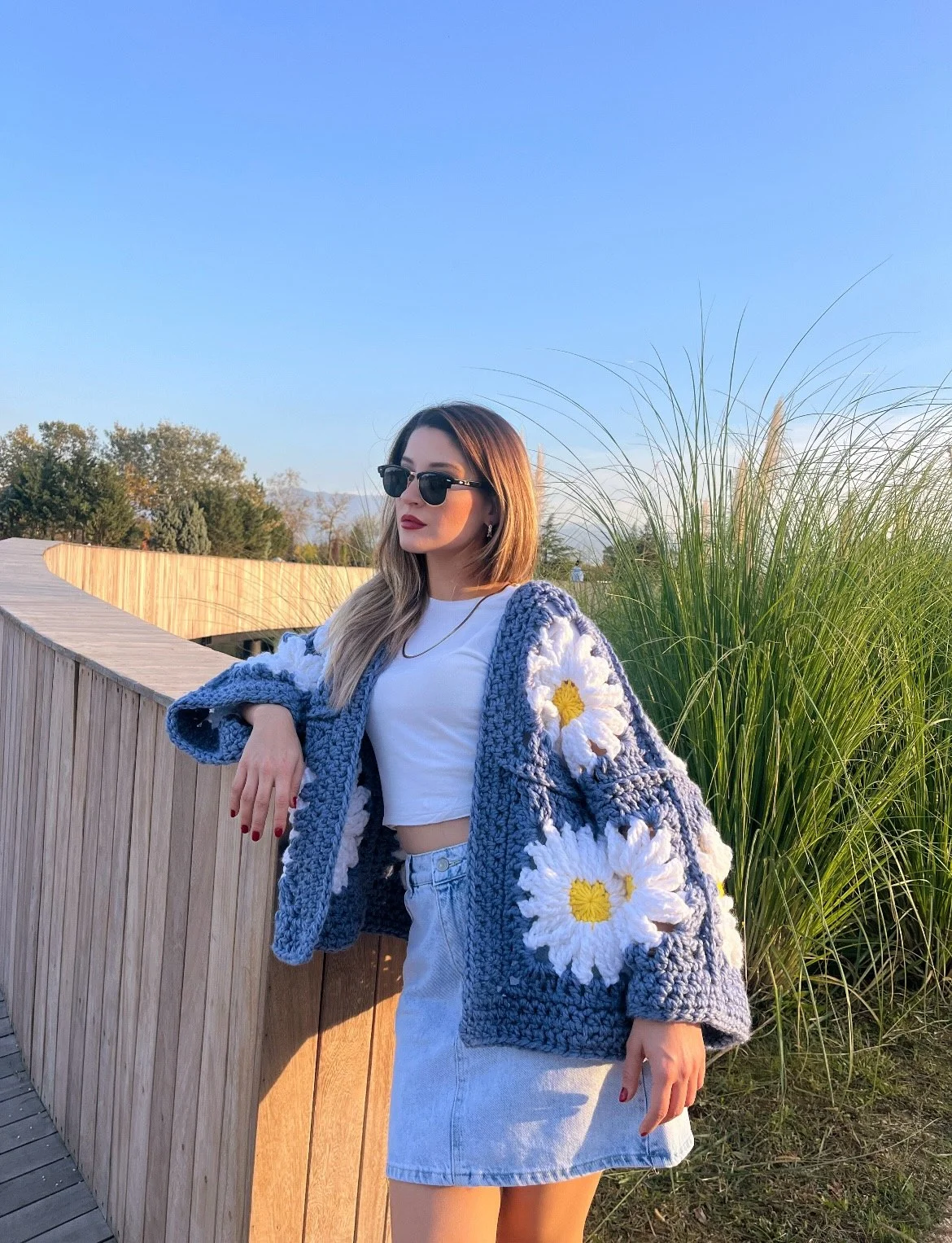 Granny Square Daisy Crochet Cardigan Outfit