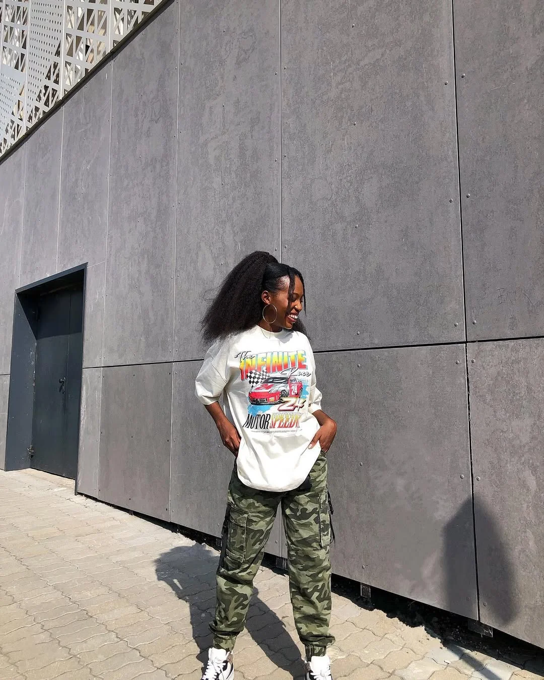 Graphic Tee and Camo Cargo Outfit