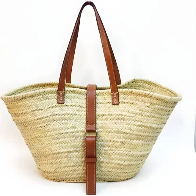 Handwoven Straw Shoulder Bag with Leather Straps