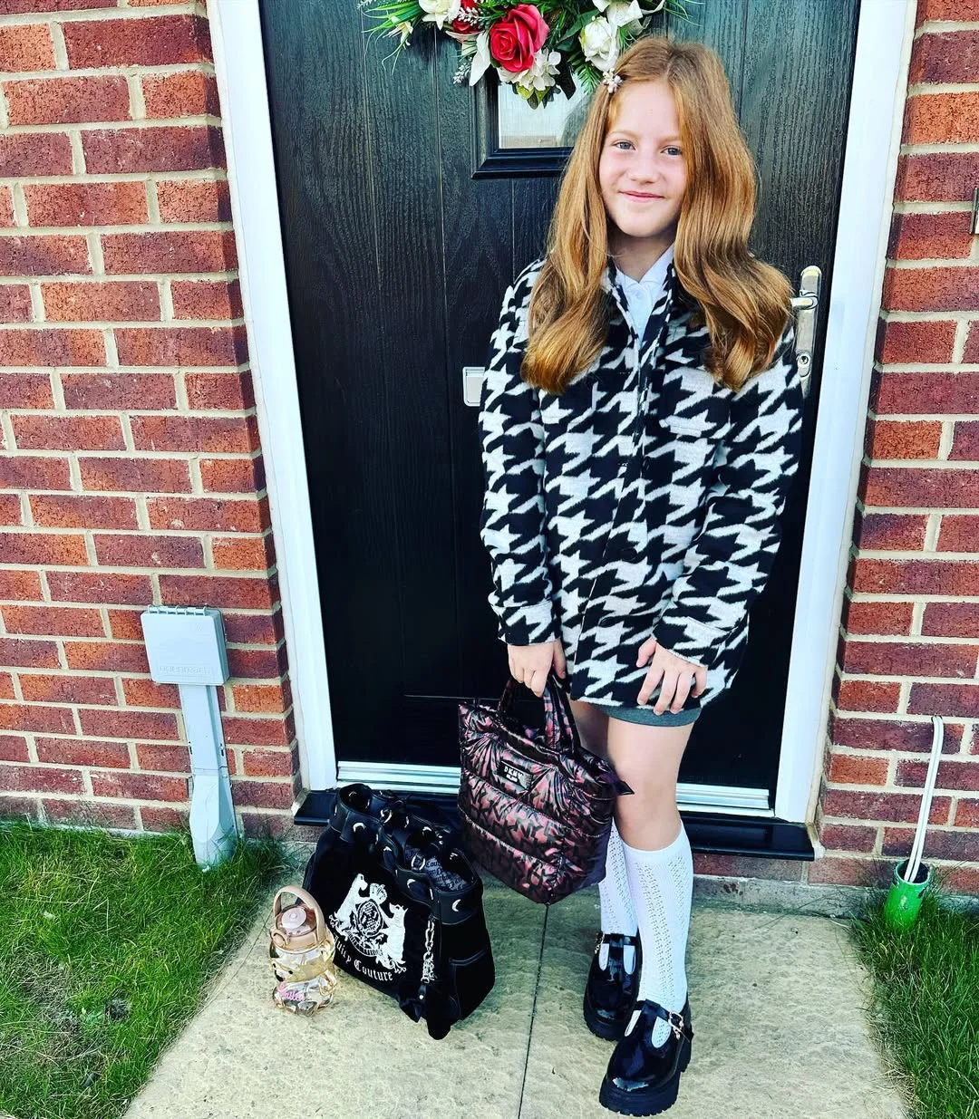 Houndstooth Jacket With School Uniform Skirt