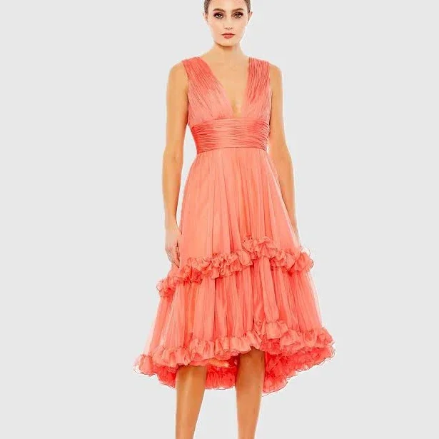 Ieena Duggal V-Neck Sleeveless Ruched Ruffle Chiffon A