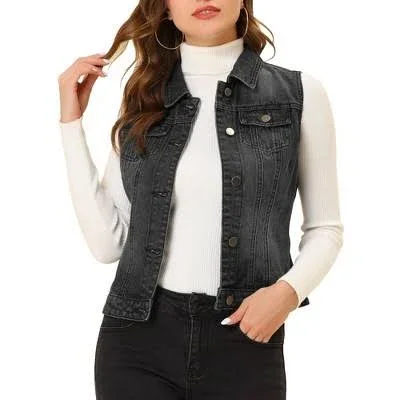 Inspire Chic Women's Faux Chest Flap Pocket Denim Vest