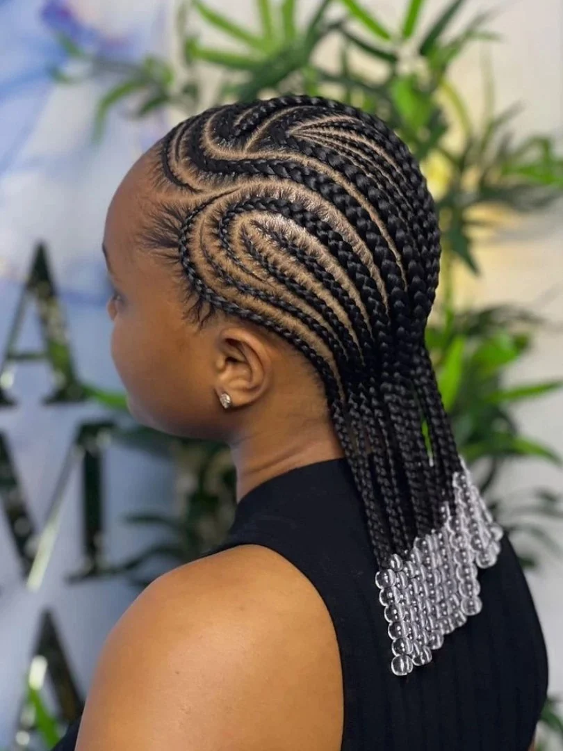 Intricate Cornrow Braids With Clear Hair Beads