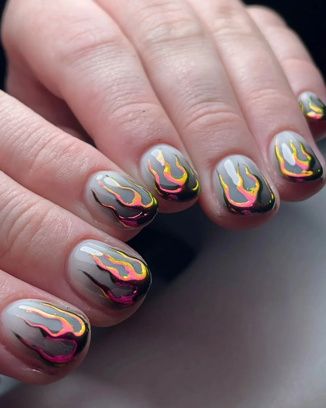 Iridescent Flame Art Short Oval Nails