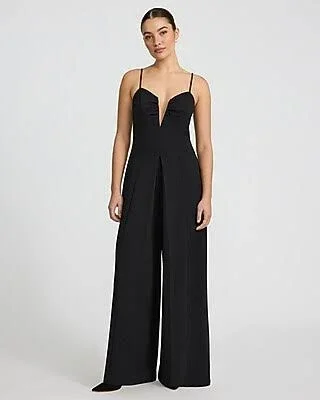 jumpsuit Express Women's Crepe Deep V-Wire Pleated Wide Leg Jumpsuit with Pockets Express $35.2