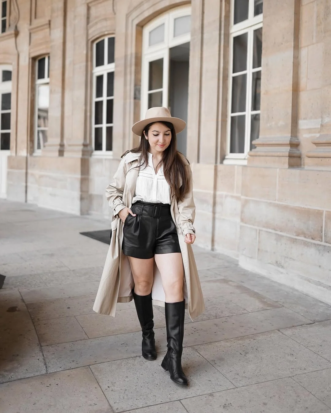 Leather Shorts Outfit With Knee-High Boots
