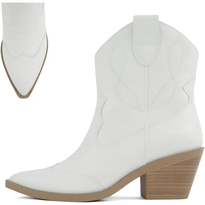 Leatherette Cowboy Ankle Boots