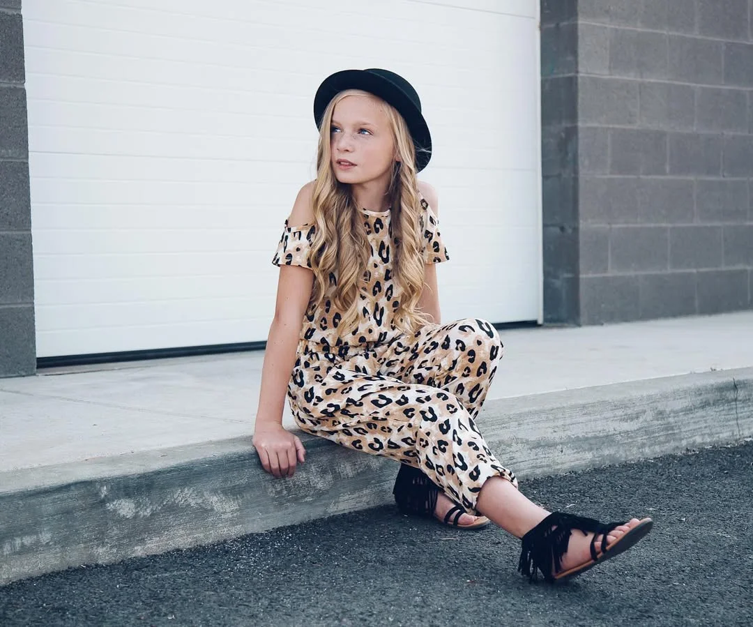 Leopard Print Cold Shoulder Jumpsuit With Black Fedora