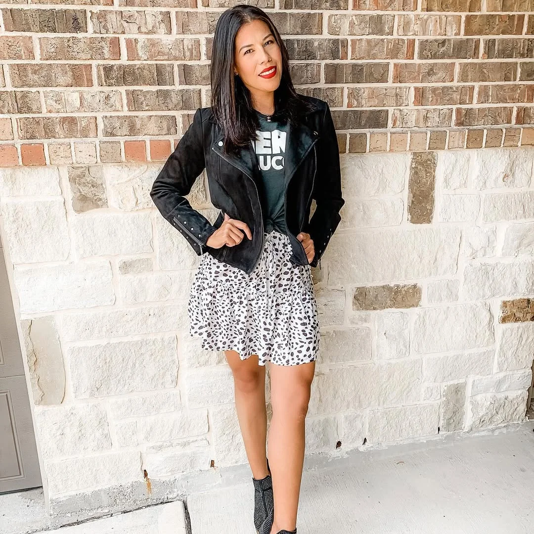 Leopard Print Mini Skirt And Moto Jacket Combo