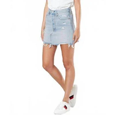 Levi's Denim Distressed Raw Hem Cotton Mini Skirt In Blue blue