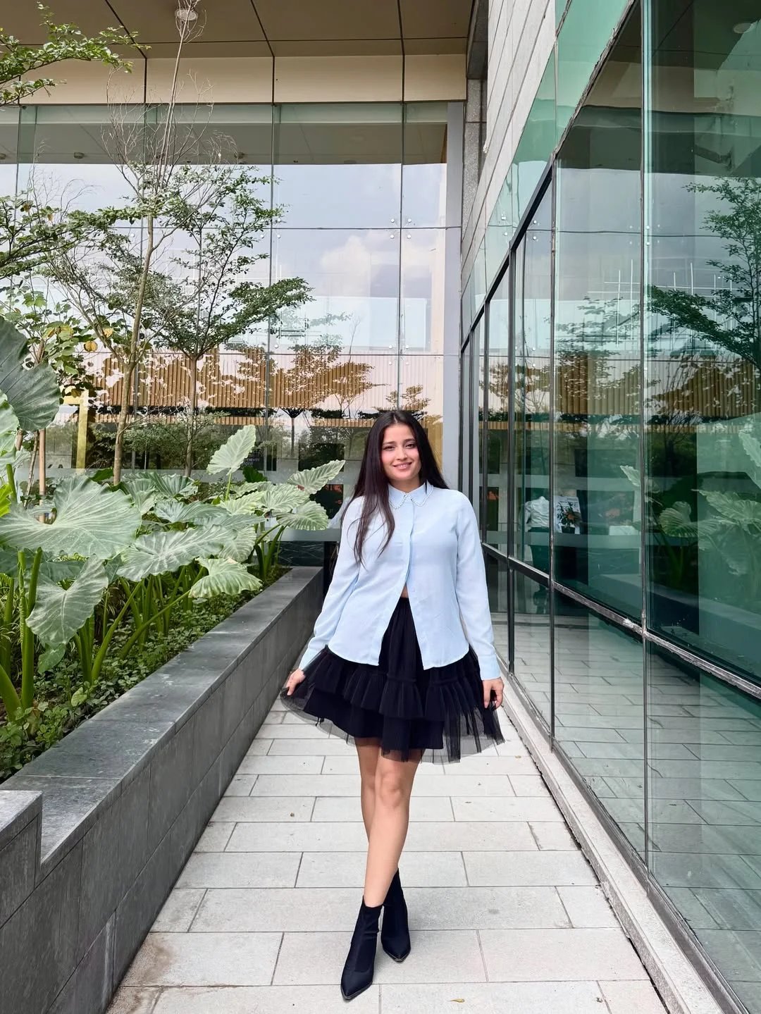 Light Blue Shirt With Black Tulle Skirt