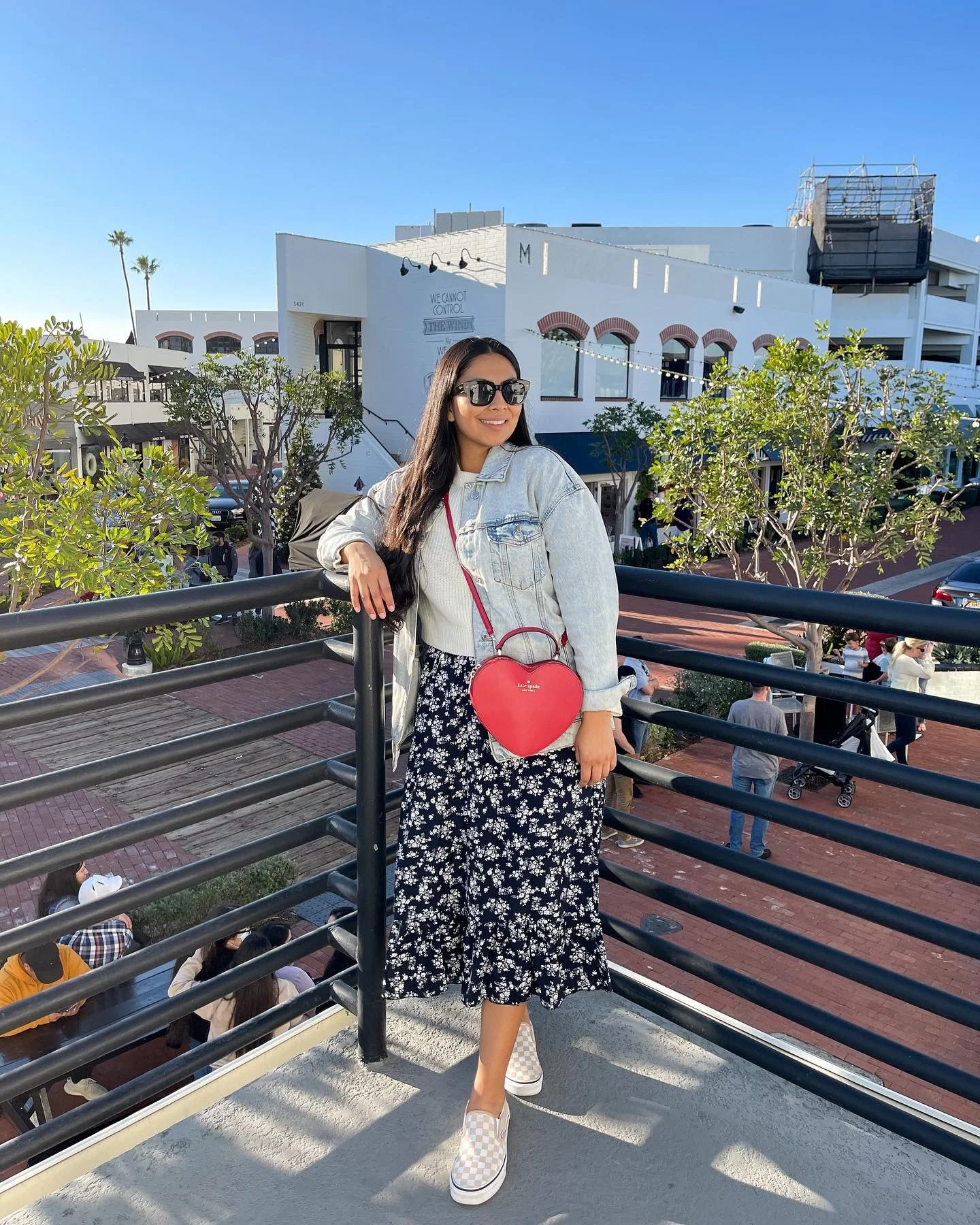 Light Wash Denim Jacket With Floral Midi Skirt