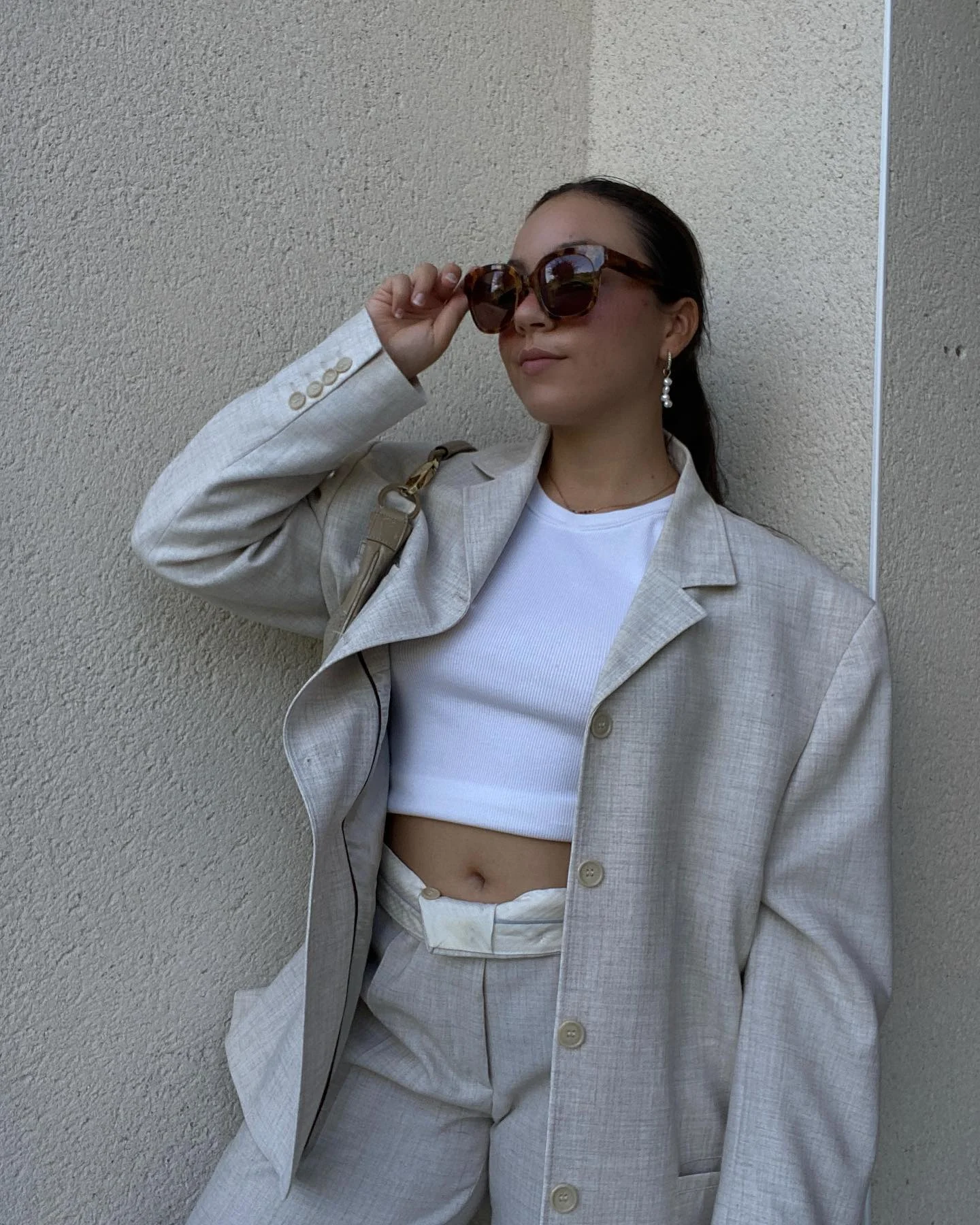 Lightweight Beige Linen Blazer and Trouser Set