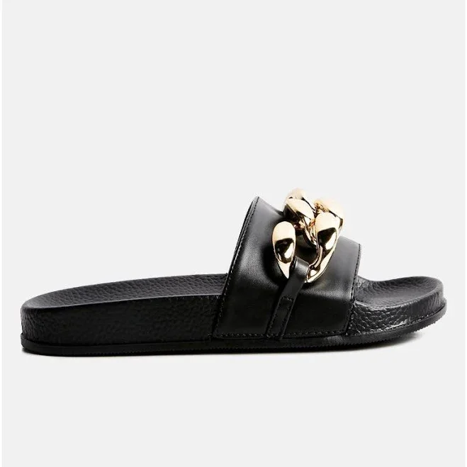 London Rag Women's Ishtar Metallic Chain Metal Slid Flats