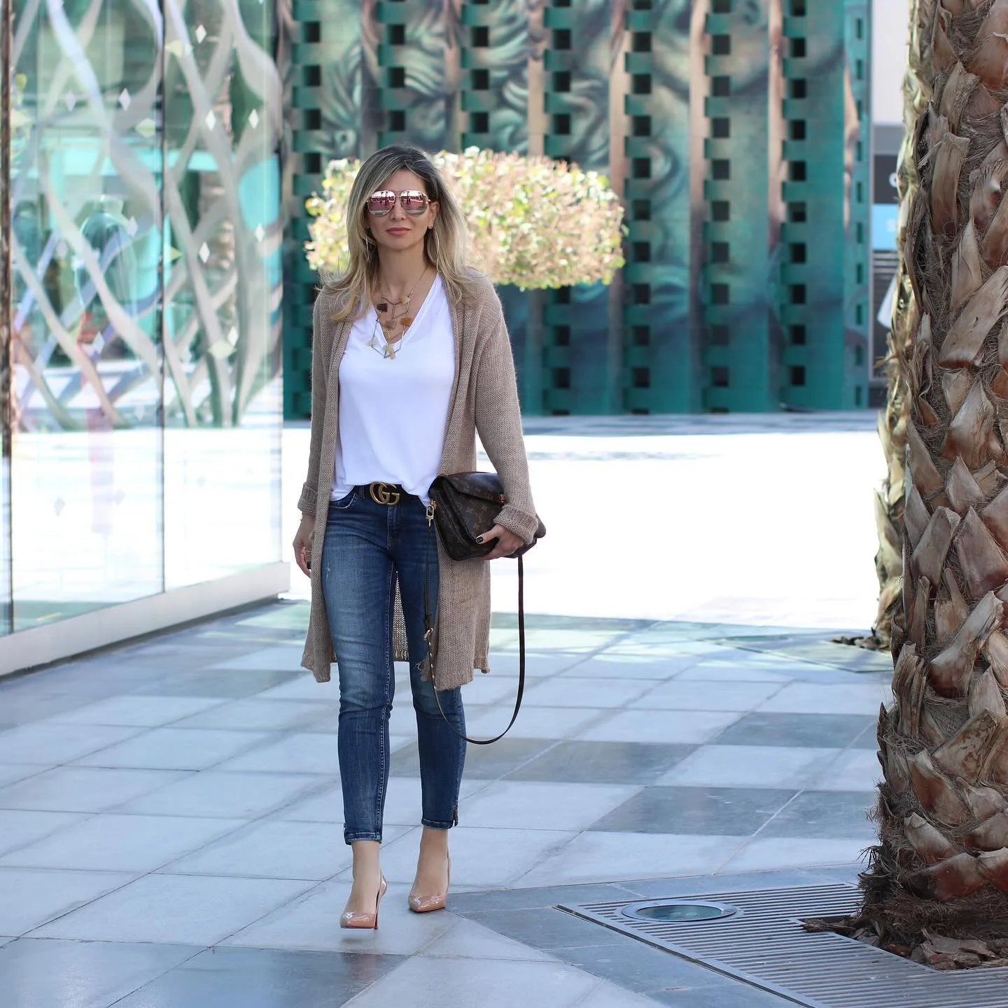 Longline Cardigan Over White Tee And Denim