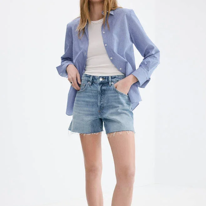 MANGO Women's Frayed Hem Denim Shorts