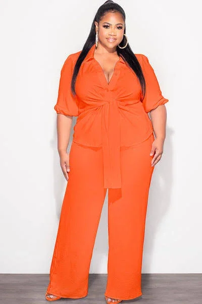 matching set Chic and Curvy Linen Button Up Collar Top and Pants Set Chic And Curvy $99