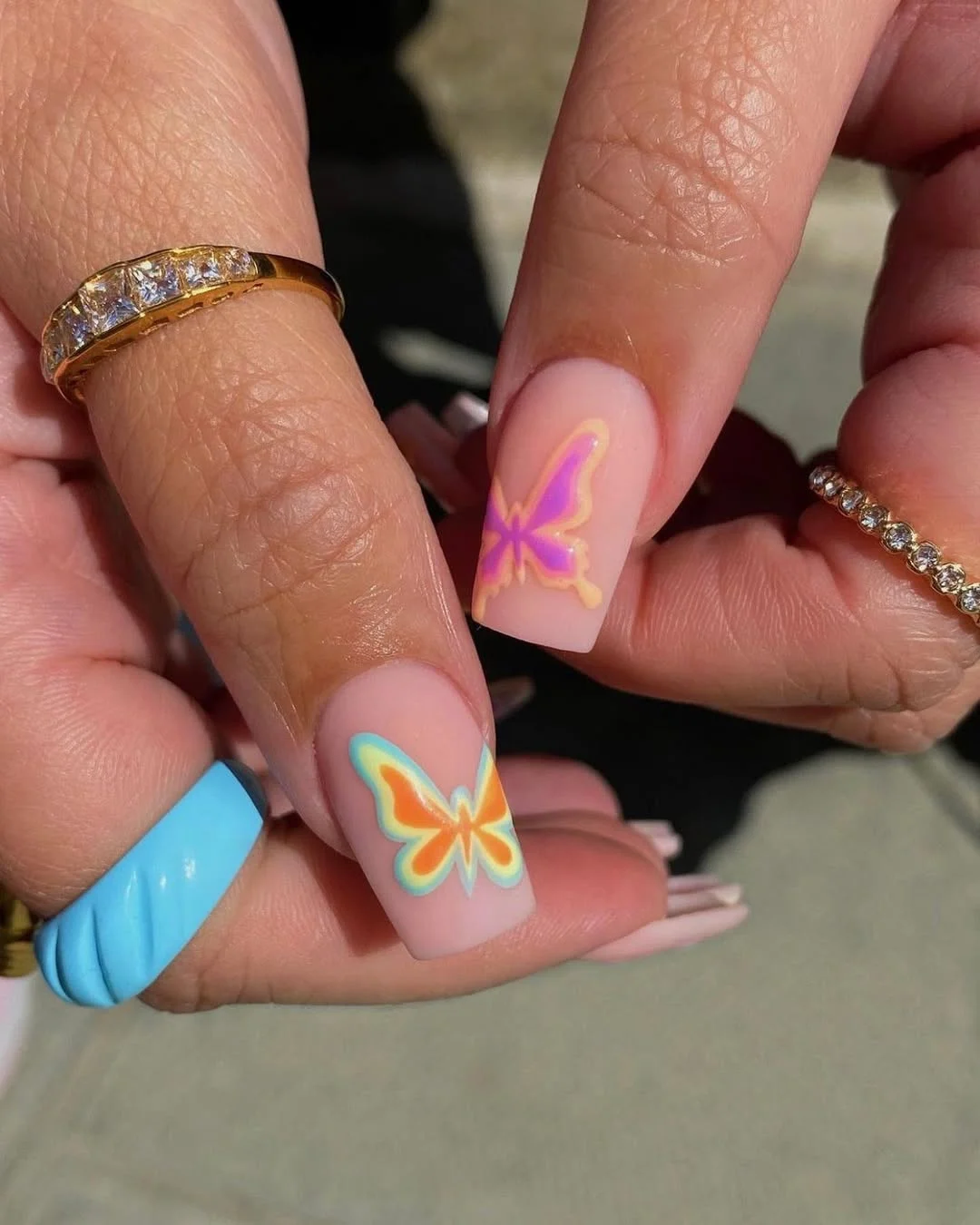 Matte Nude Butterflies Short Square Nails