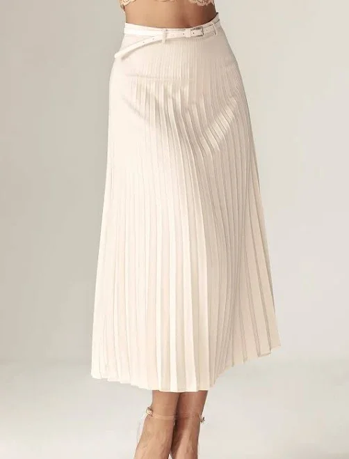 Mei Pleated Midi Belted Skirt