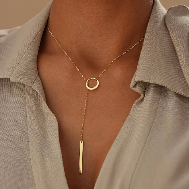 Minimalist Gold Y Lariat Necklace