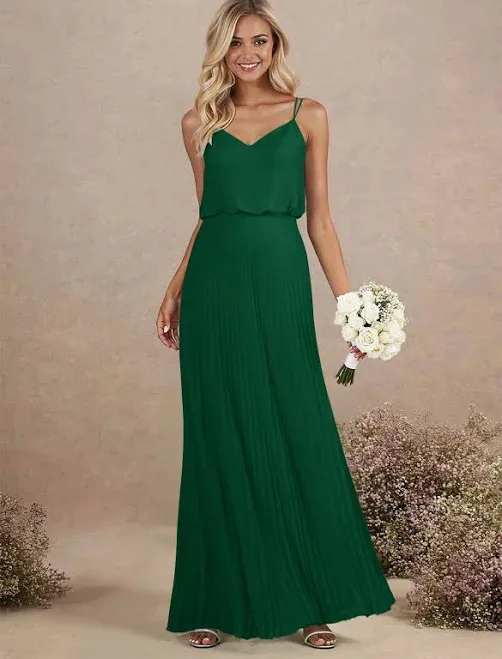 Missacc Elegant V-Neck Pleated A-Line Chiffon Bridesmaid Dress