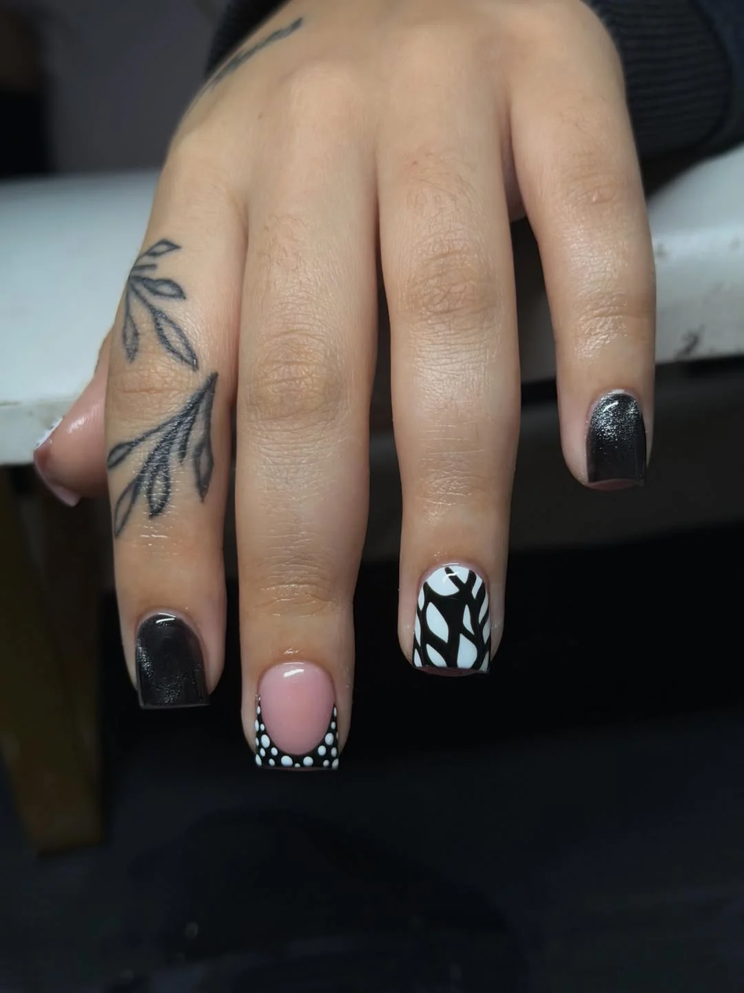 Mixed Monochrome Short Squoval Nail Art