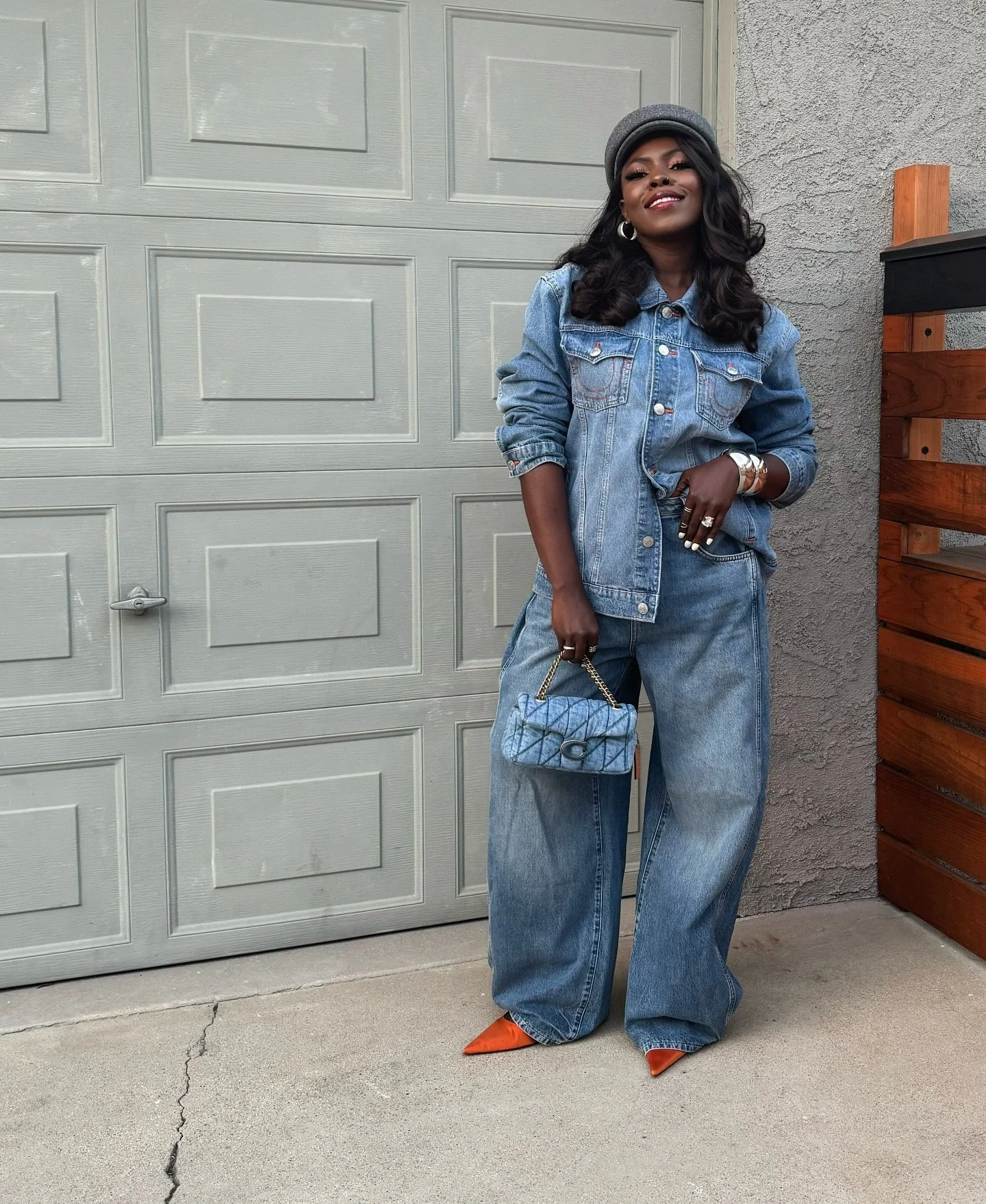 Monochromatic Denim With Pop Of Orange