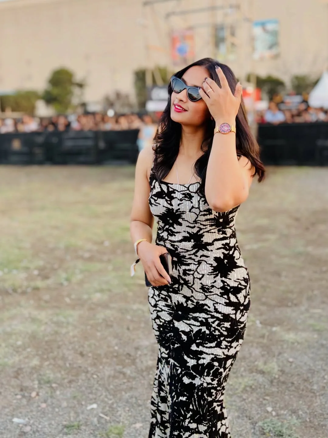 Monochrome Maxi Dress & Cat-Eye Sunglasses Festival Style