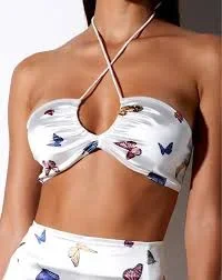 Motel Rocks satin halter neck butterfly print