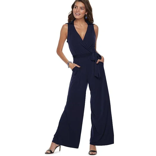 Nina Leonard Women's Surplice Wide-Leg Jumpsuit
