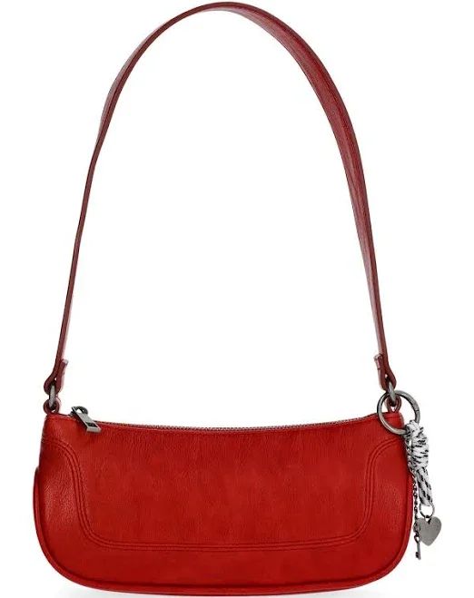 No Boundaries Women's Faux Leather Moto Shoulder Bag with Bag Charm