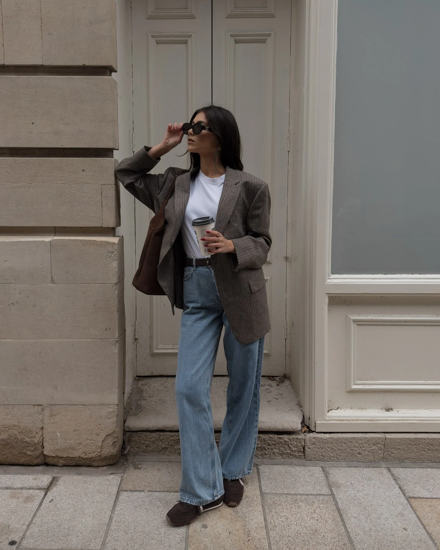 Oversized Pinstripe Blazer With Light Wash Jeans