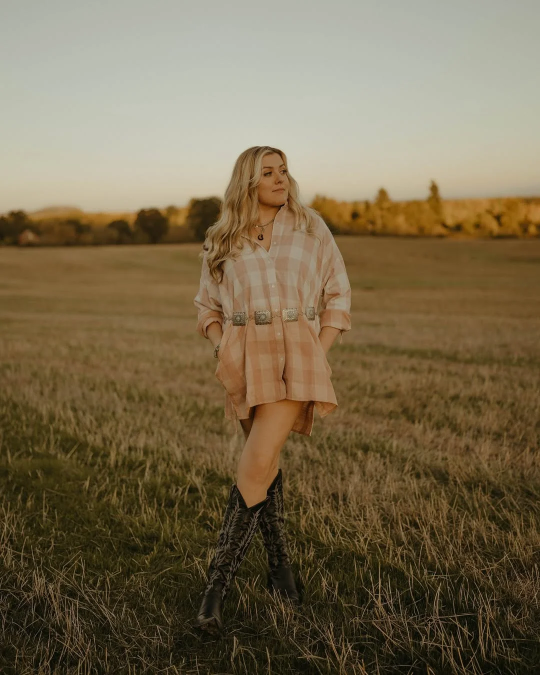 Paisley Pink Plaid Shirtdress With Cowboy Boots