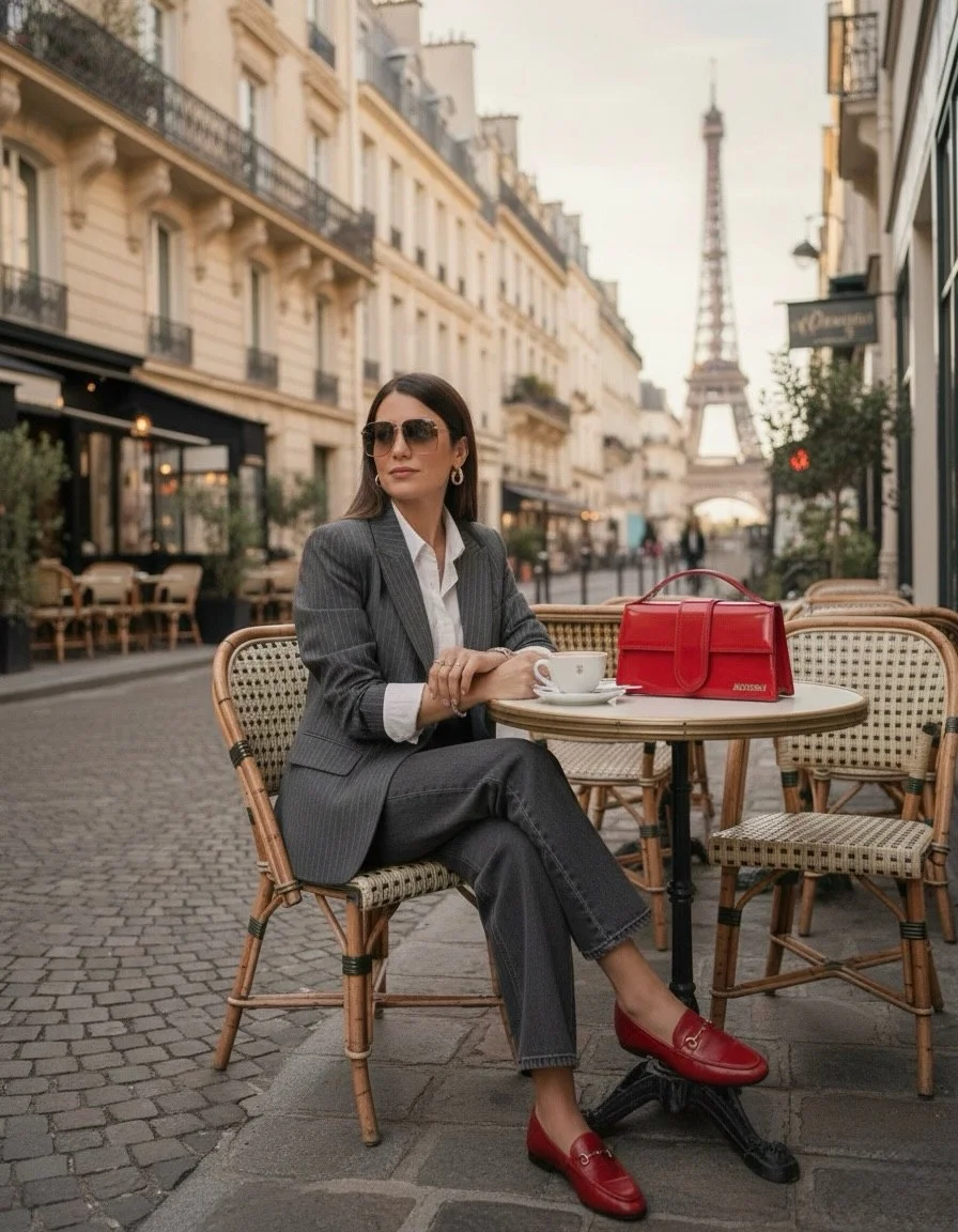 Parisian Pinstripe Suit With Red Loafers