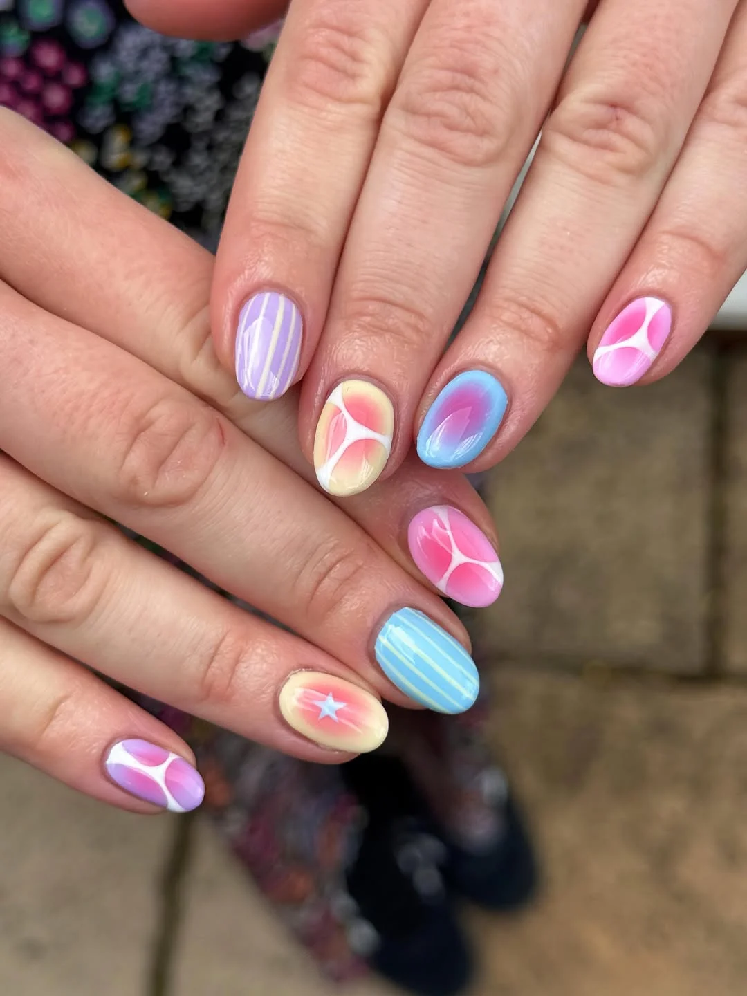 Pastel Aura Swirls and Stripes Manicure
