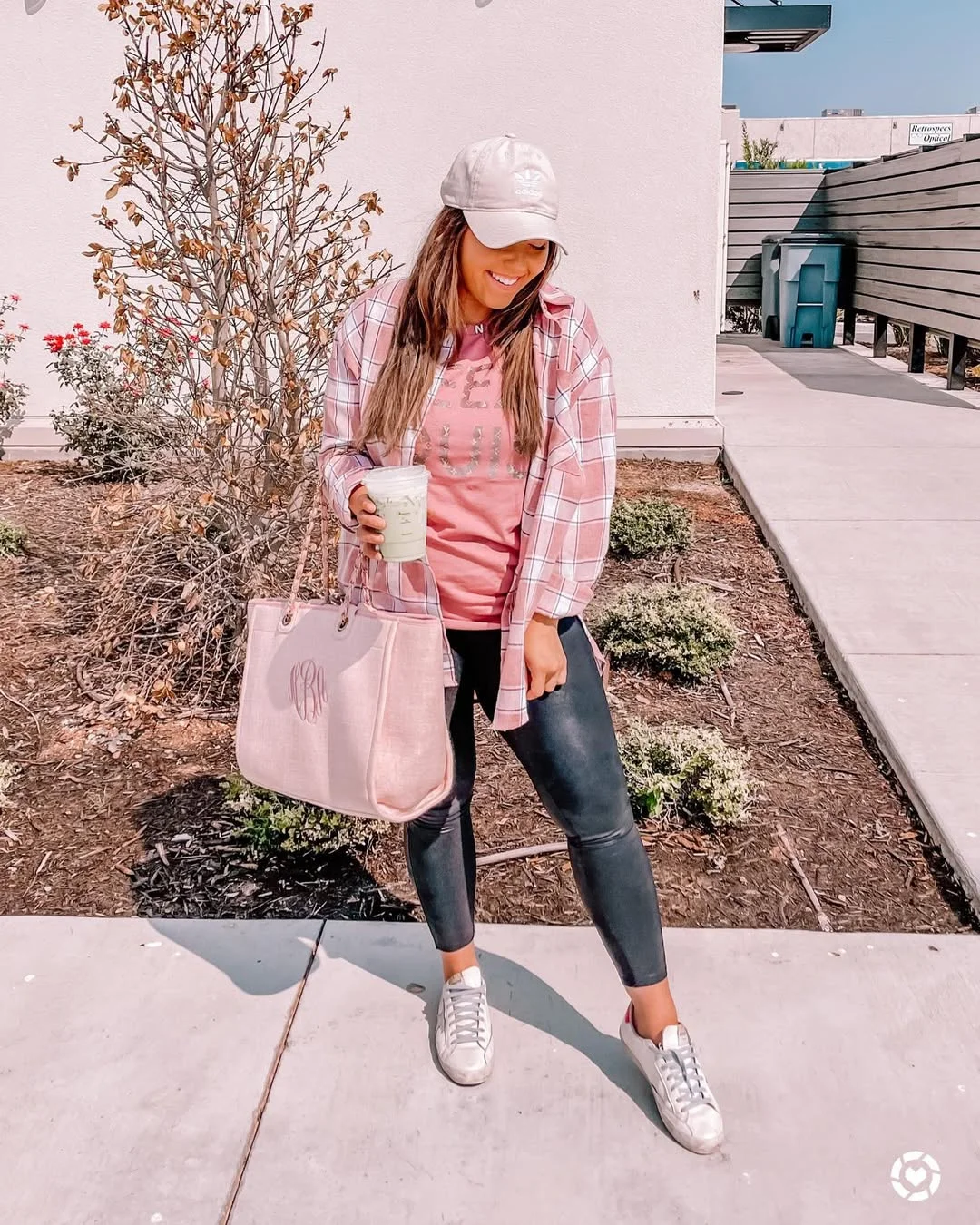 Pink Plaid Shacket with Faux Leather Leggings