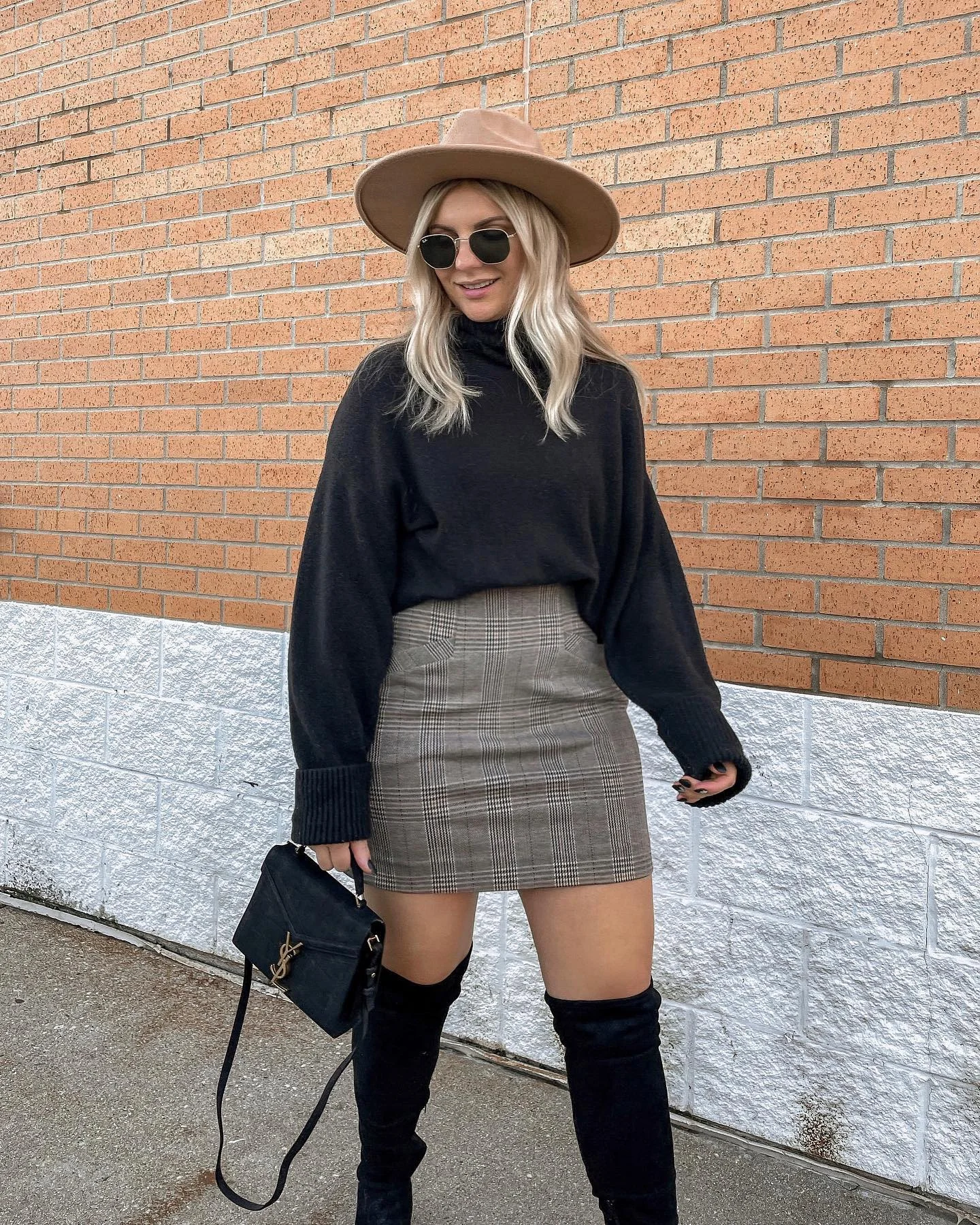 Plaid Mini Skirt With Turtleneck And Boots